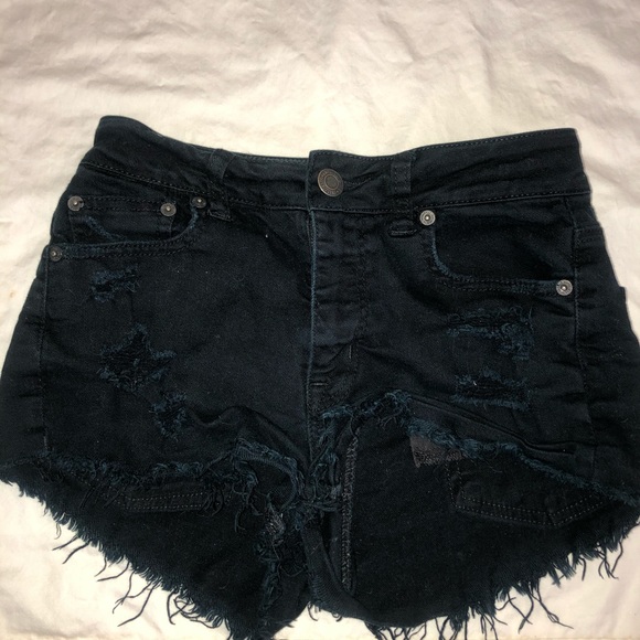 Black ripped high waisted Jean shorts - Picture 2 of 2
